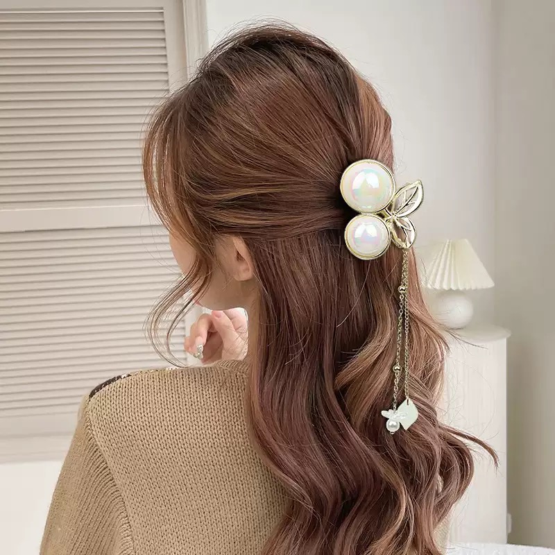 2025新款幻彩精致樱桃小抓夹气质女后脑勺半扎高马尾抓夹发夹头饰