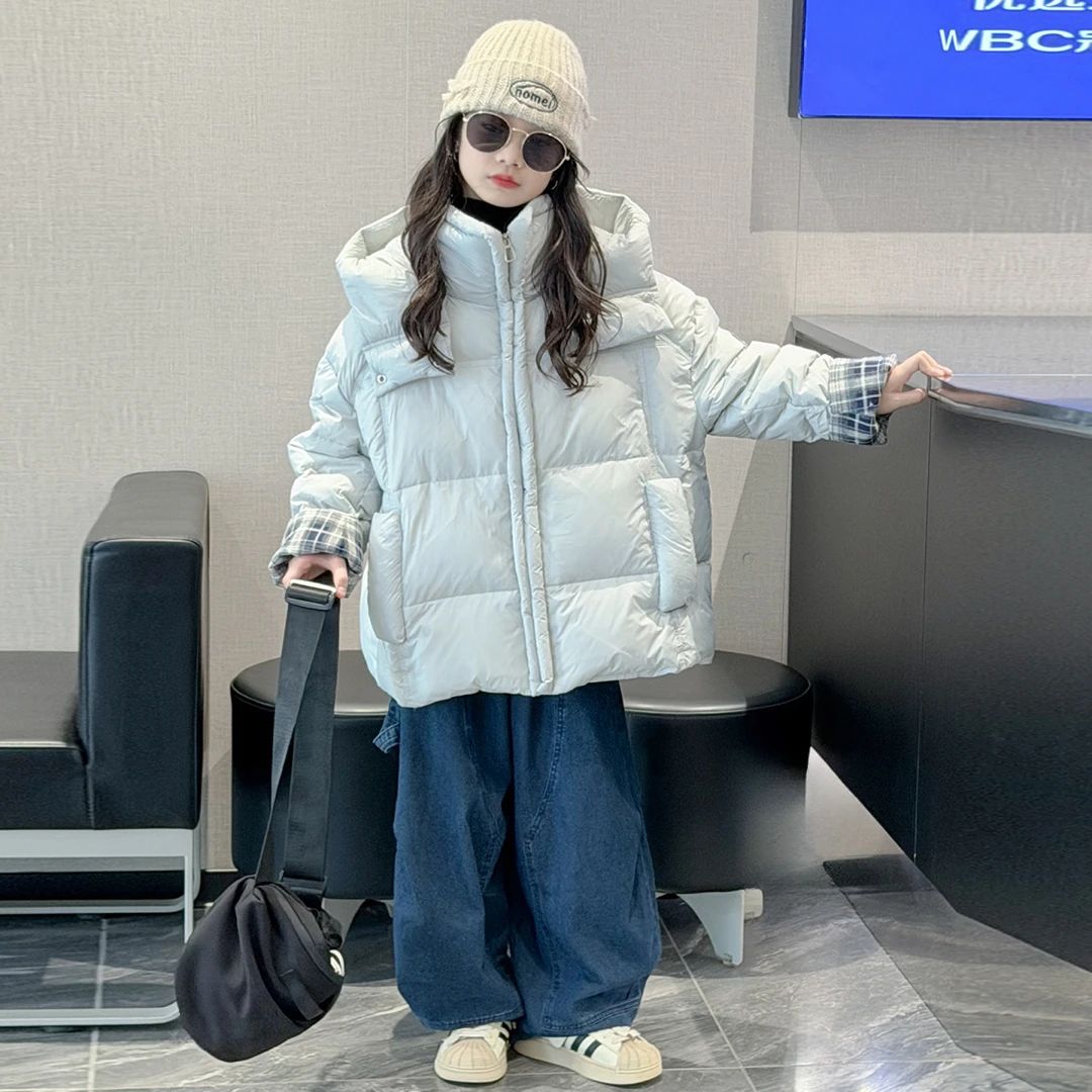 女童羽绒服冬装2025新款洋气韩系加厚冬季上衣女大童90白鸭绒外套