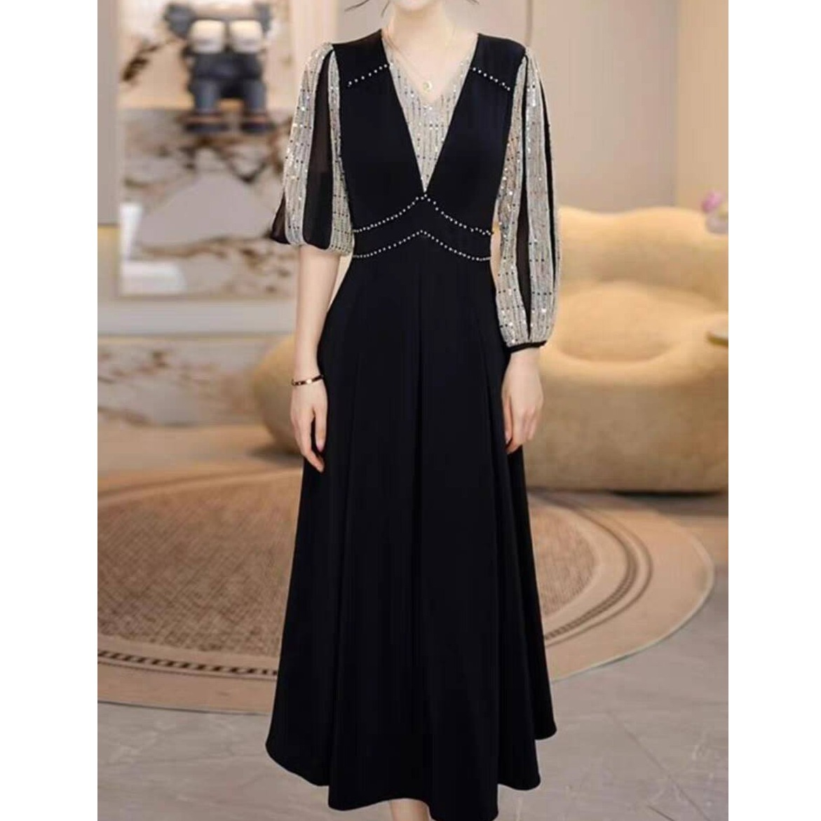 连衣裙新款女春季流行气质减龄轻奢高级感长袖裙子9959#