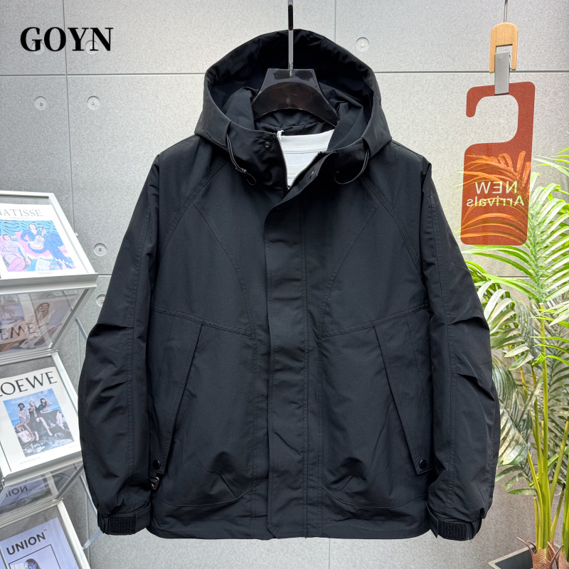 GOYN2025新款男装秋季潮流百搭连帽简约宽松休闲男士时尚夹克外套
