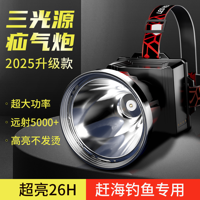 铭久2025新款头灯强光充电超亮多光源夜钓专用续航超长感应矿灯