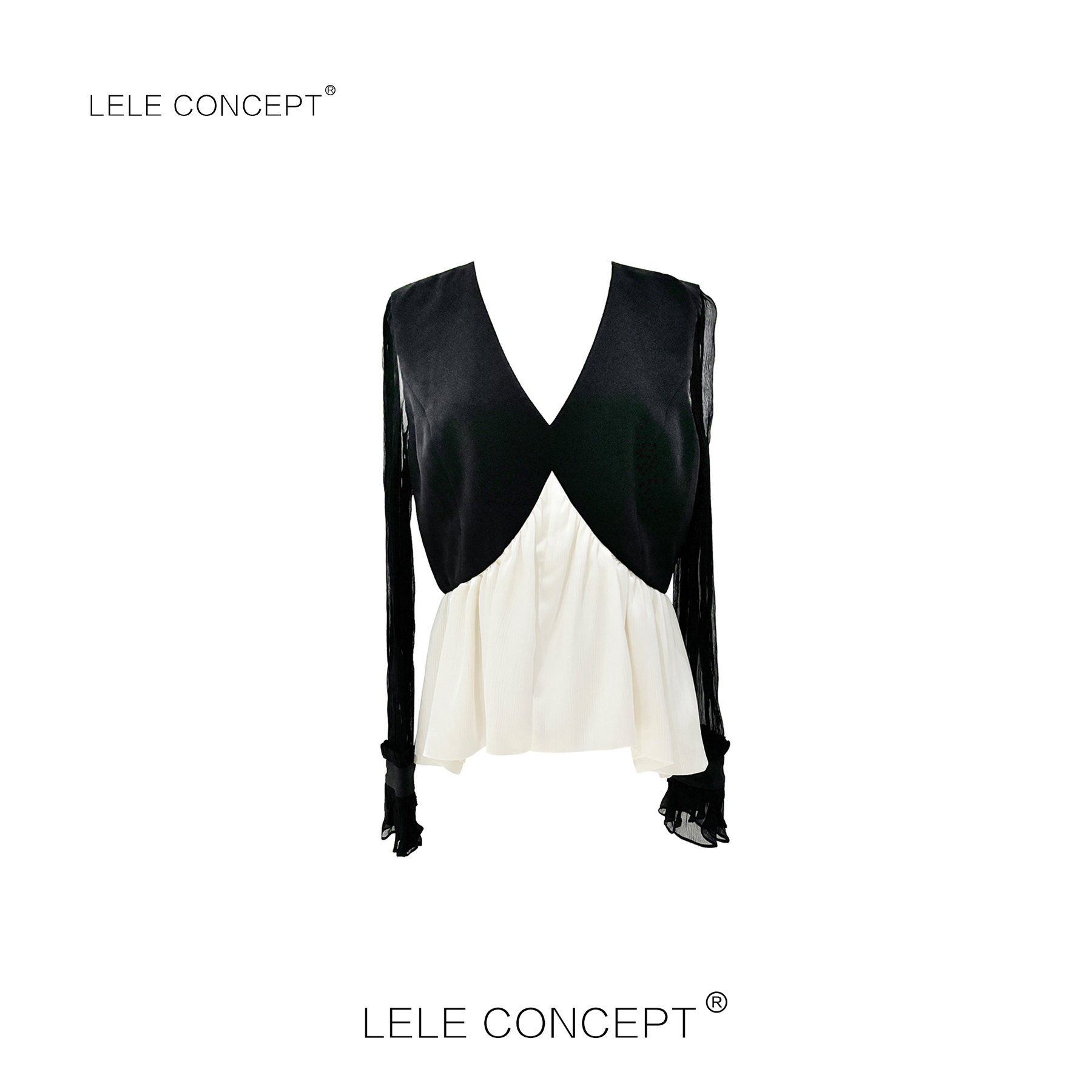 LELE CONCEPT丨「丽」法式轻奢减龄款V领纱袖上衣S1143