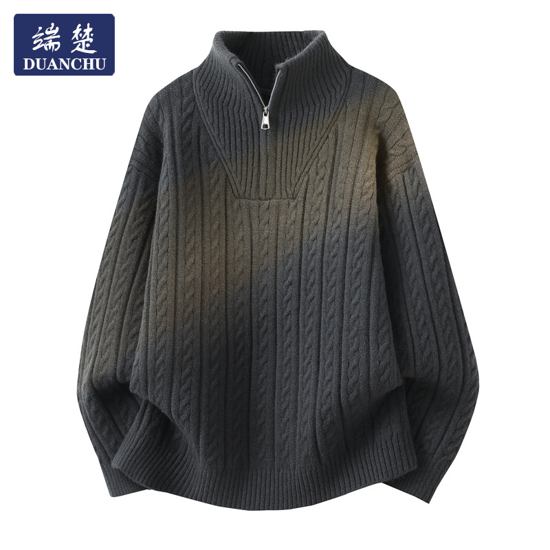 秋冬款半拉链麻花毛线针织上衣男款潮流休闲通勤保暖百搭立领毛衣