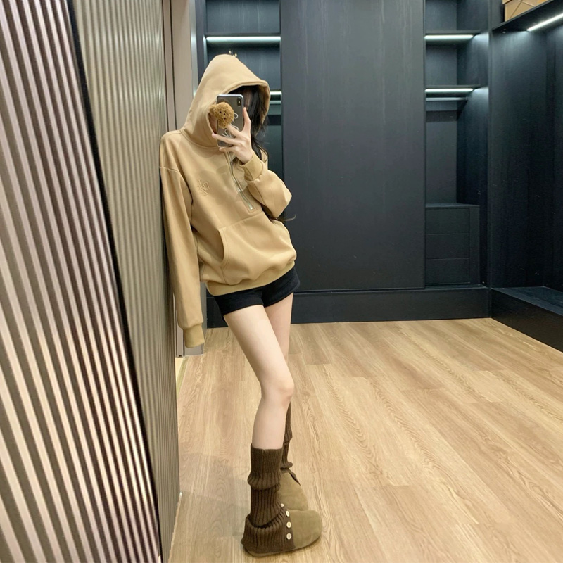 美式加绒连帽卫衣女秋冬减龄洋气百搭网红宽松显瘦长袖慵懒风外套