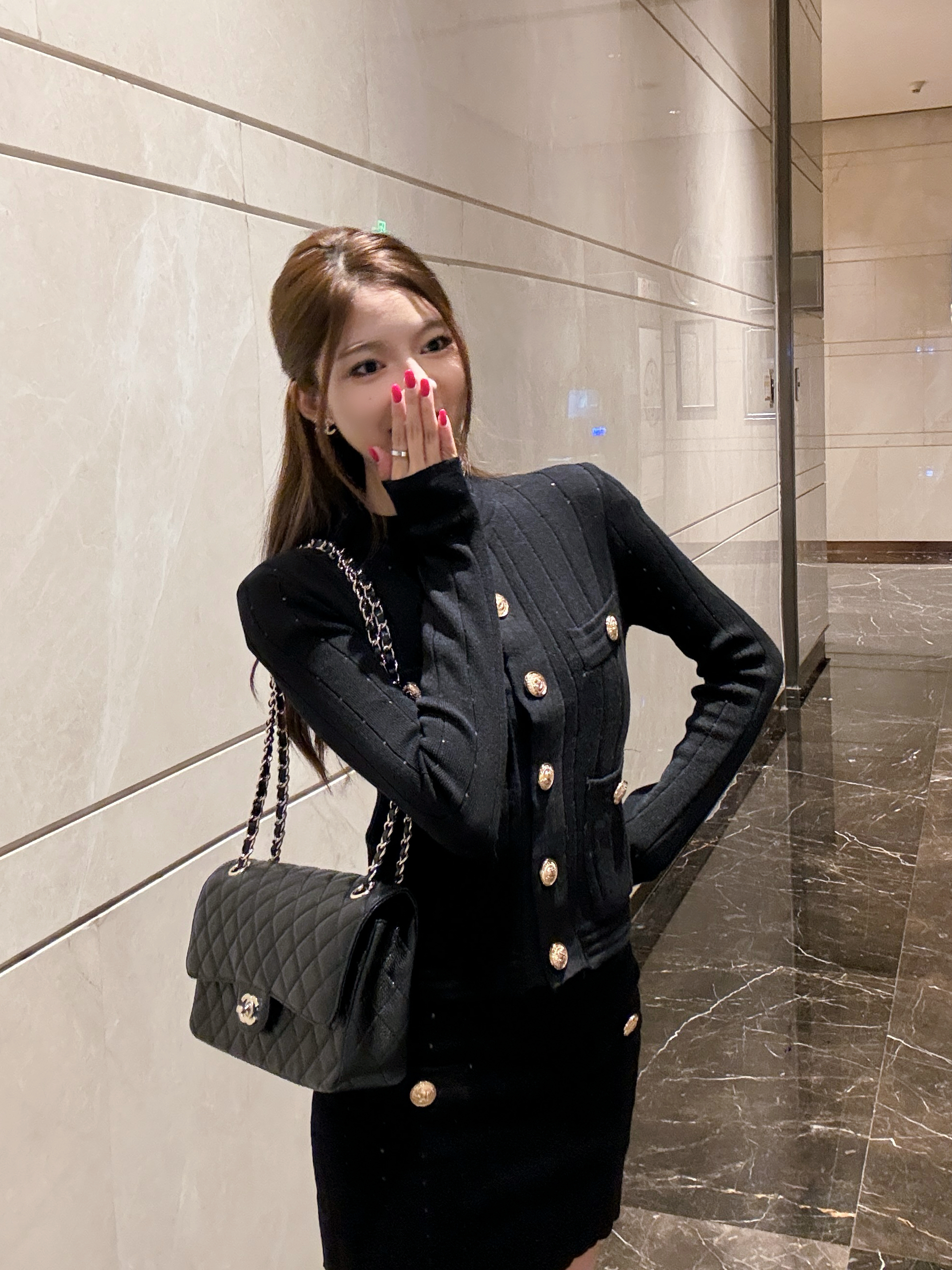 贝贝粥Z富家千金感秋冬针织小香风套装气质黑色显瘦