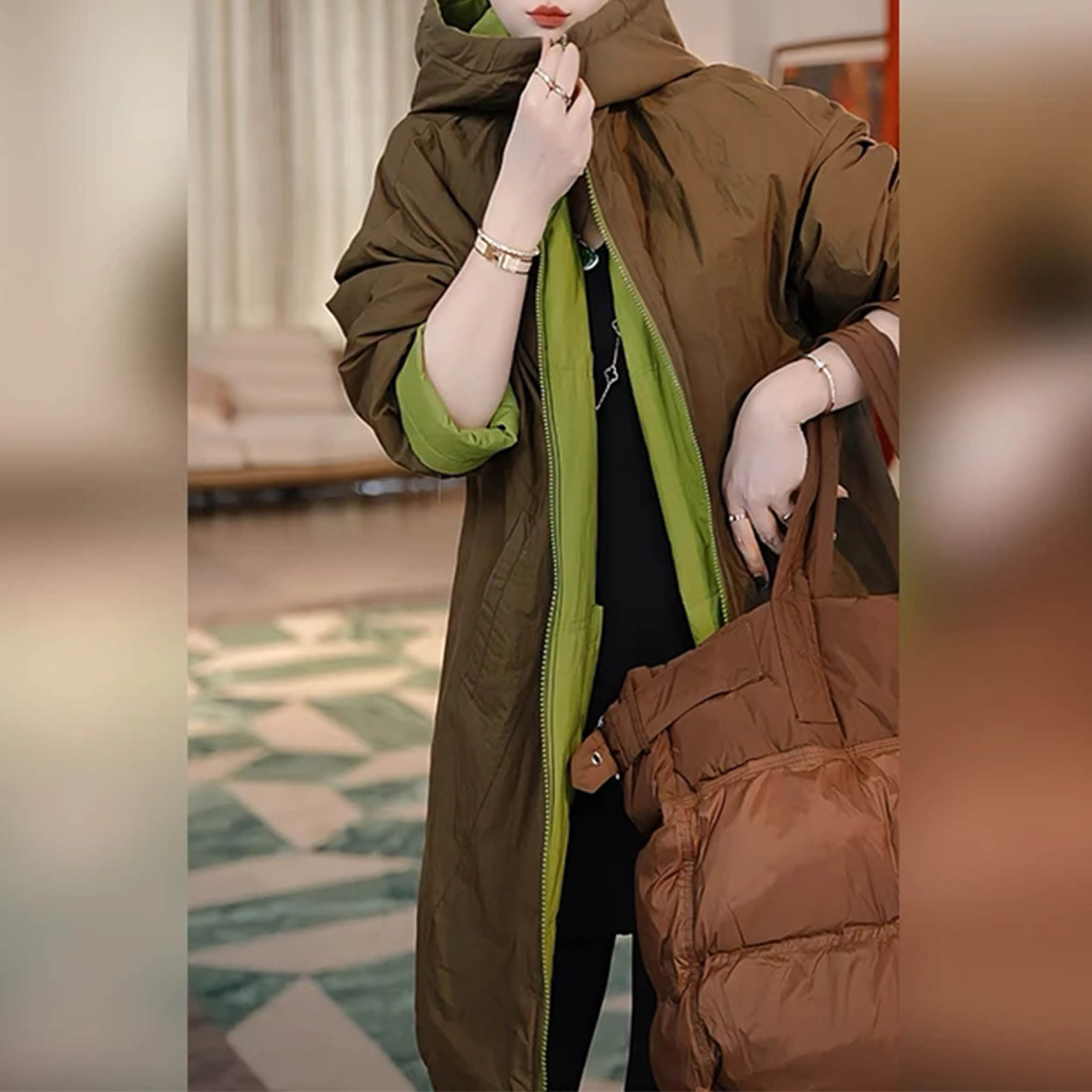 时尚加厚保暖连帽棉服外套2025秋冬新款洋气显瘦设计感双面穿棉衣