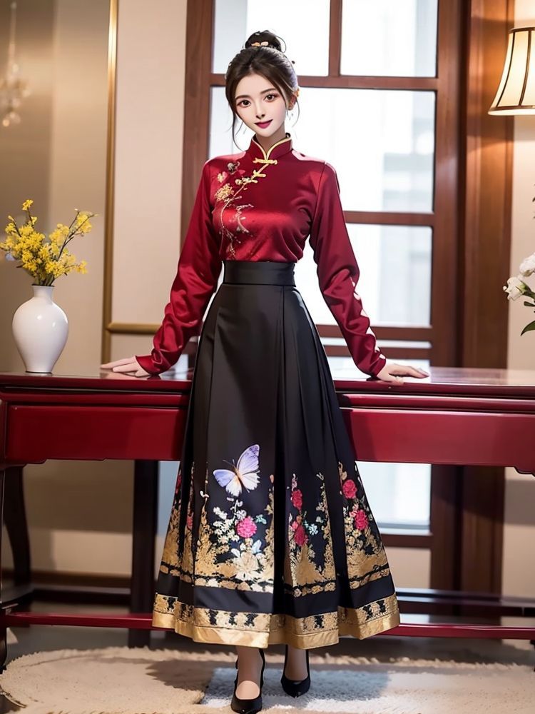 气质复古国风新中式绣花上衣马面裙套装2025秋季新款汉服两件套女