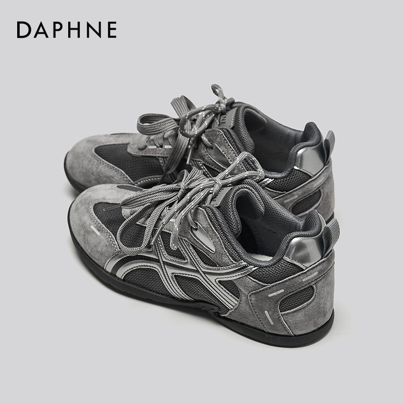 达芙妮德训鞋女2025新款秋季复古厚底芭蕾阿甘女鞋灰色运动赛车鞋