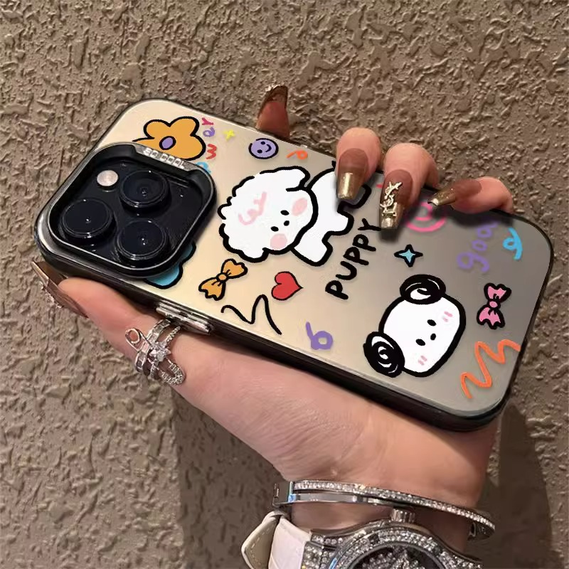 彩银IMD 线条小白狗适用苹果16华为p70小米15vivo荣耀oppo红米