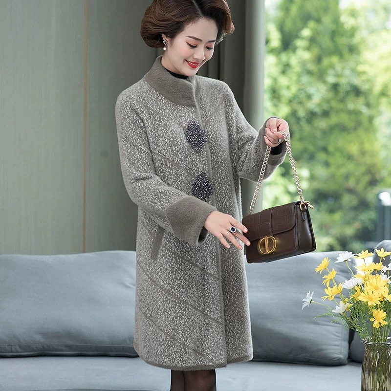 新款秋冬妈妈中年秋冬毛呢大衣中长款高贵