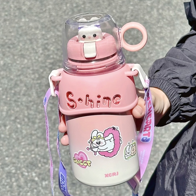 高颜值保温杯女生2025新款儿童卡通便携水杯可爱学生上学专用杯子