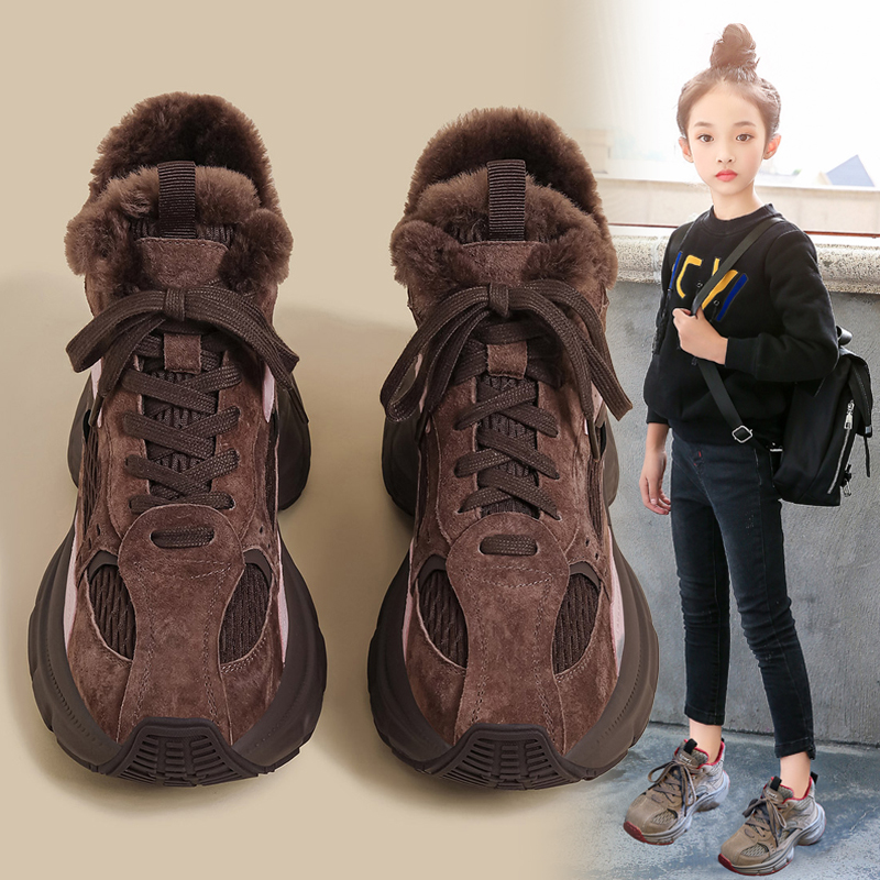 女童老爹鞋2025新款秋冬款儿童运动鞋中大童加绒休闲鞋女孩二棉鞋