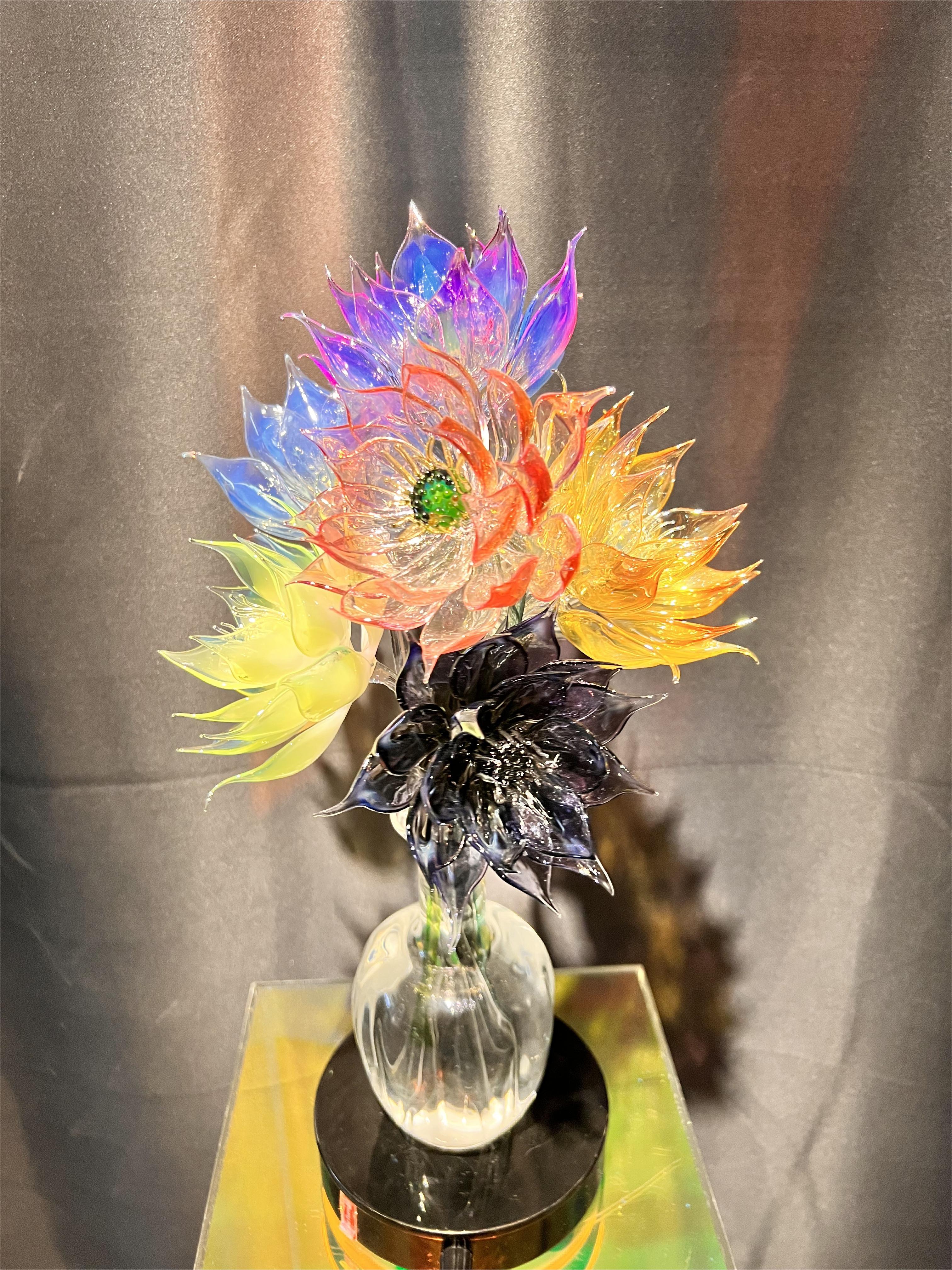 【七彩莲花】独家原创设计纯手作单只莲花摆件琉璃荷花摆件玻璃花