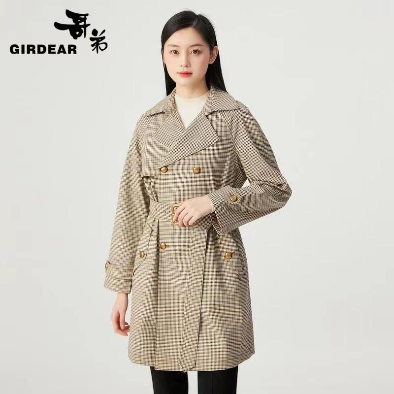 GIRDEAR/哥弟春季新款通勤韩系气质百搭修身腰带风衣外套1400666