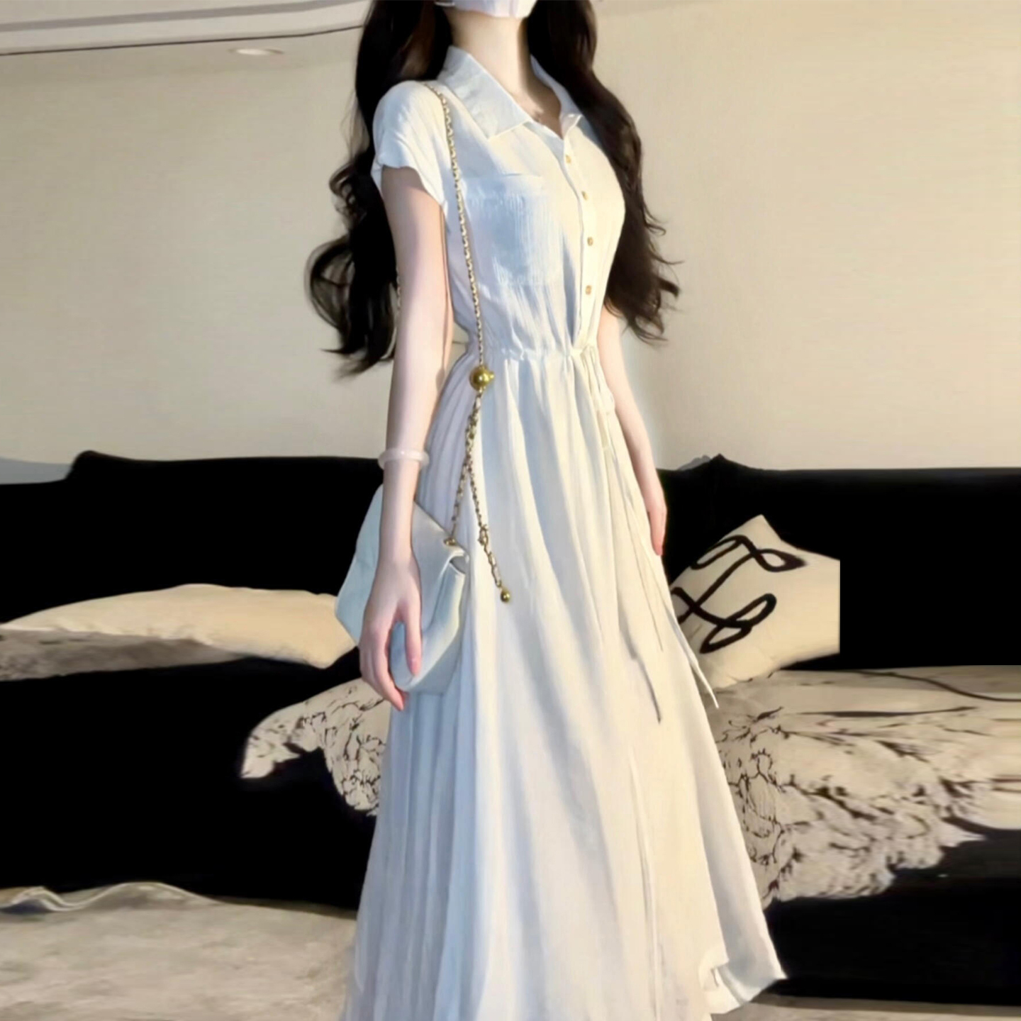 上班通勤白色衬衫连衣裙子夏季2025新款女简单大方得体巨好看长裙