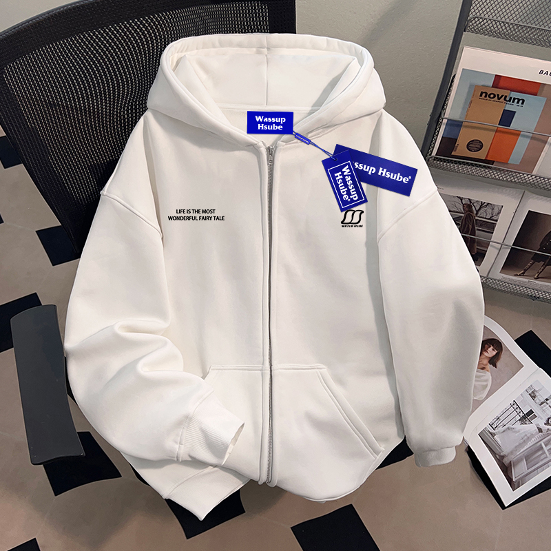 WASSUP HSUBE重磅秋冬款连帽开衫卫衣百搭秋冬新款男女情侣复古款