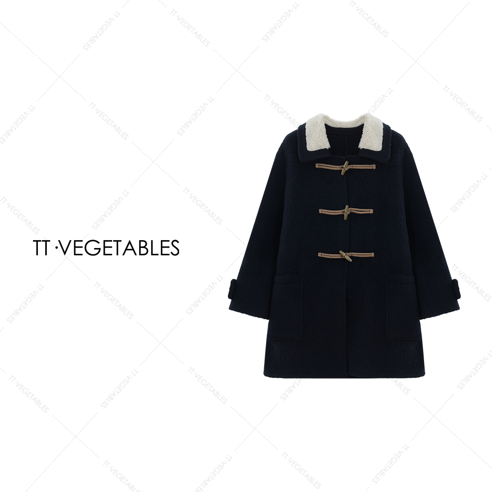 噢芬/小个子 【稻云】羊驼毛中长款大衣牛角扣翻领毛呢外套521836