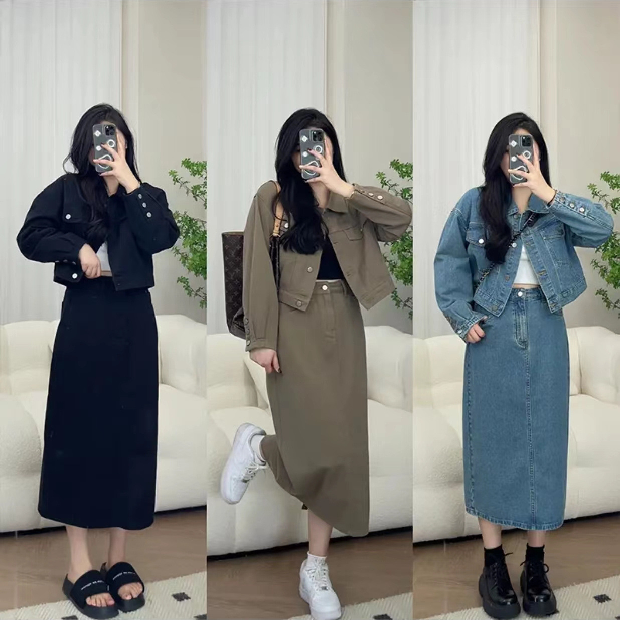 洋气时尚牛仔气质套装年秋季新款牛仔外套短裙半裙时尚牛仔两件套