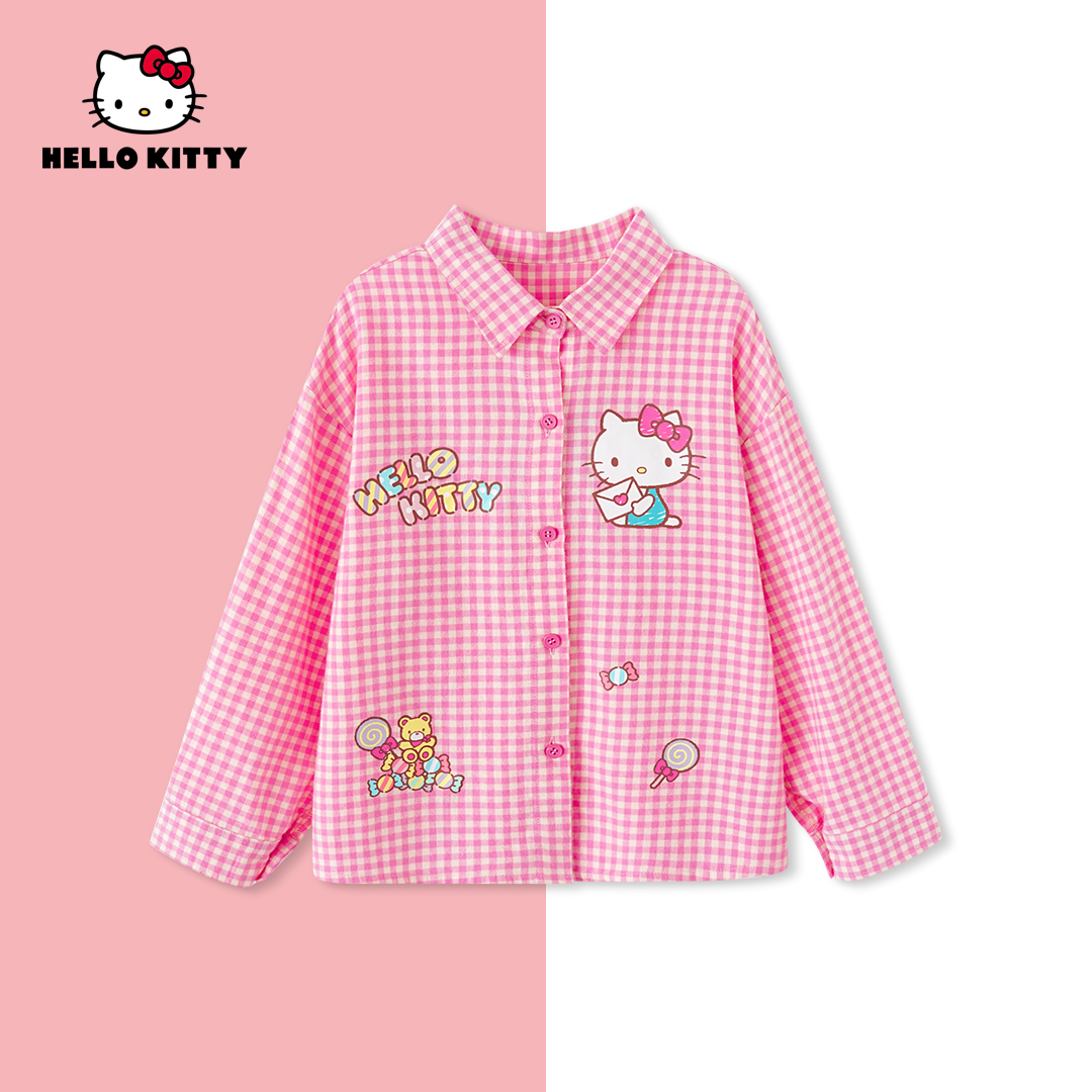 HelloKitty春季新款女童舒适休闲格子衬衫女宝上衣AC5125ZC305 KT