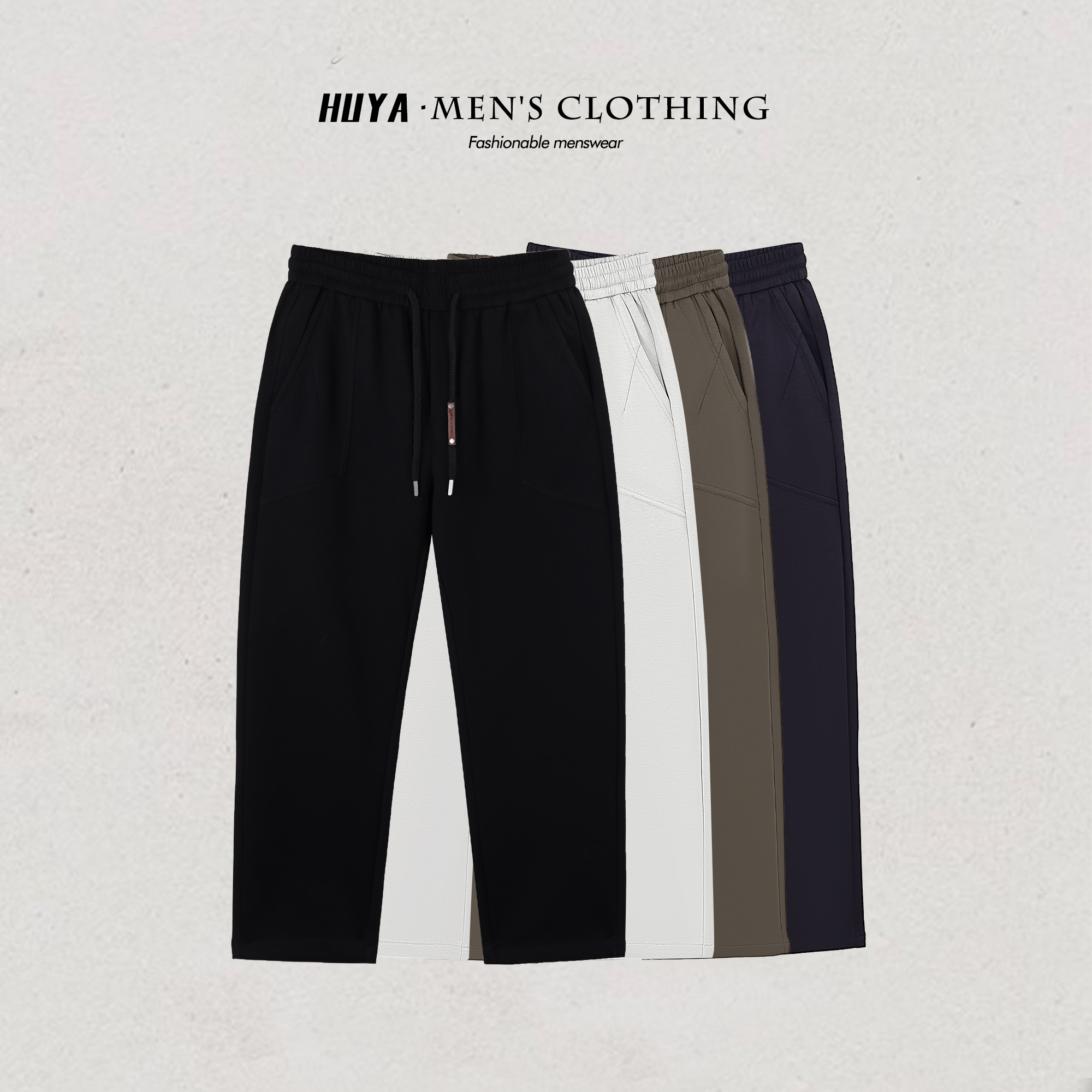 虎牙兄弟男士休闲裤2025秋季户外运动休闲松紧腰弹力直筒裤L2583