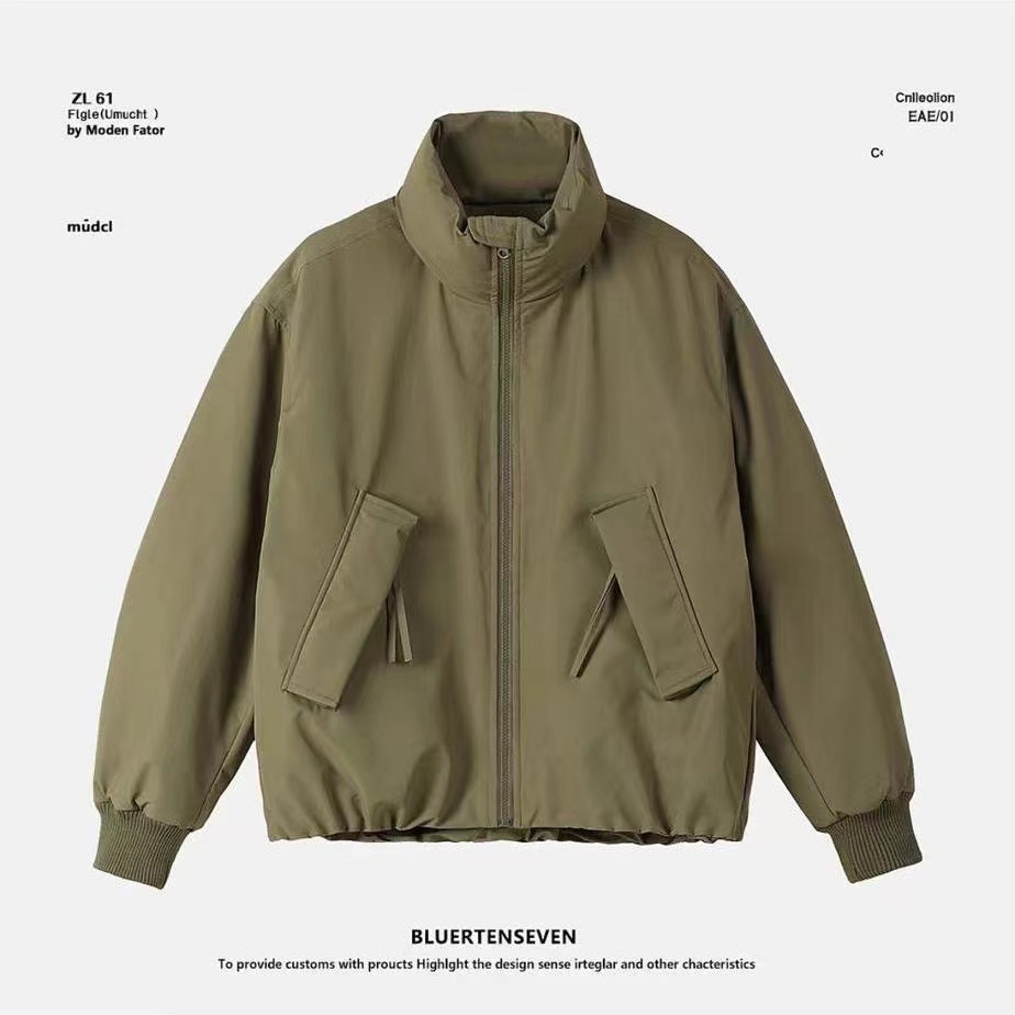 短款立领美式复古弯刀袖立领廓形夹克棉服男女冬季加厚宽松棉衣