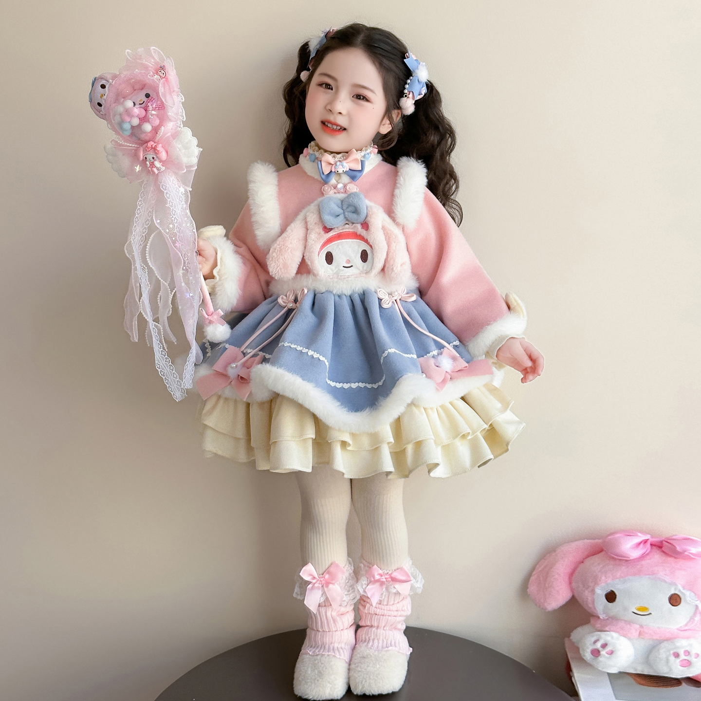 女童美乐蒂洛丽塔公主裙冬装毛绒卡通连衣裙女孩超萌生日裙HN051