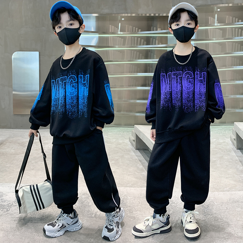 男童春秋款卫衣套装2025新款男孩中大童春装洋气时尚儿童帅气两件