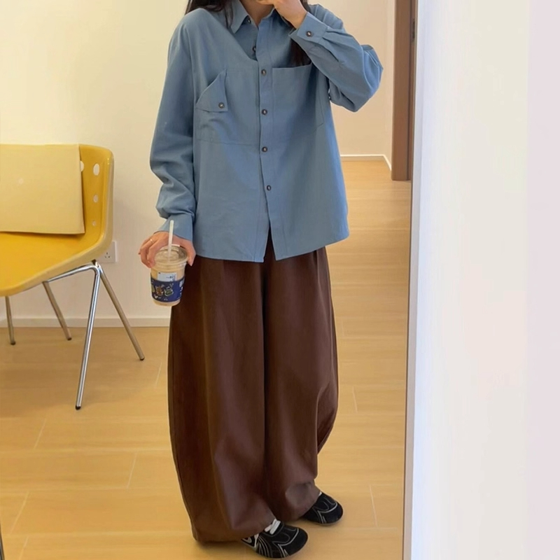 棕色裤子美拉德大码胖mm显瘦复古阔腿裤女秋季慵懒高腰直筒休闲裤