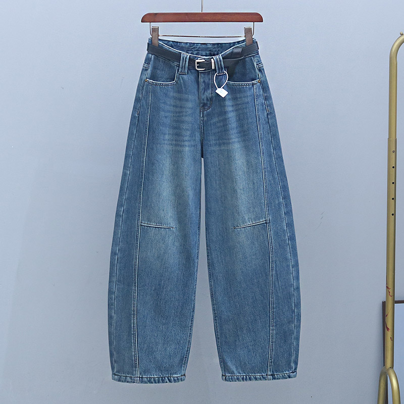 弯刀裤冬季阔腿裤无弹高腰宽松显瘦牛仔裤2025年加绒加厚款香蕉裤