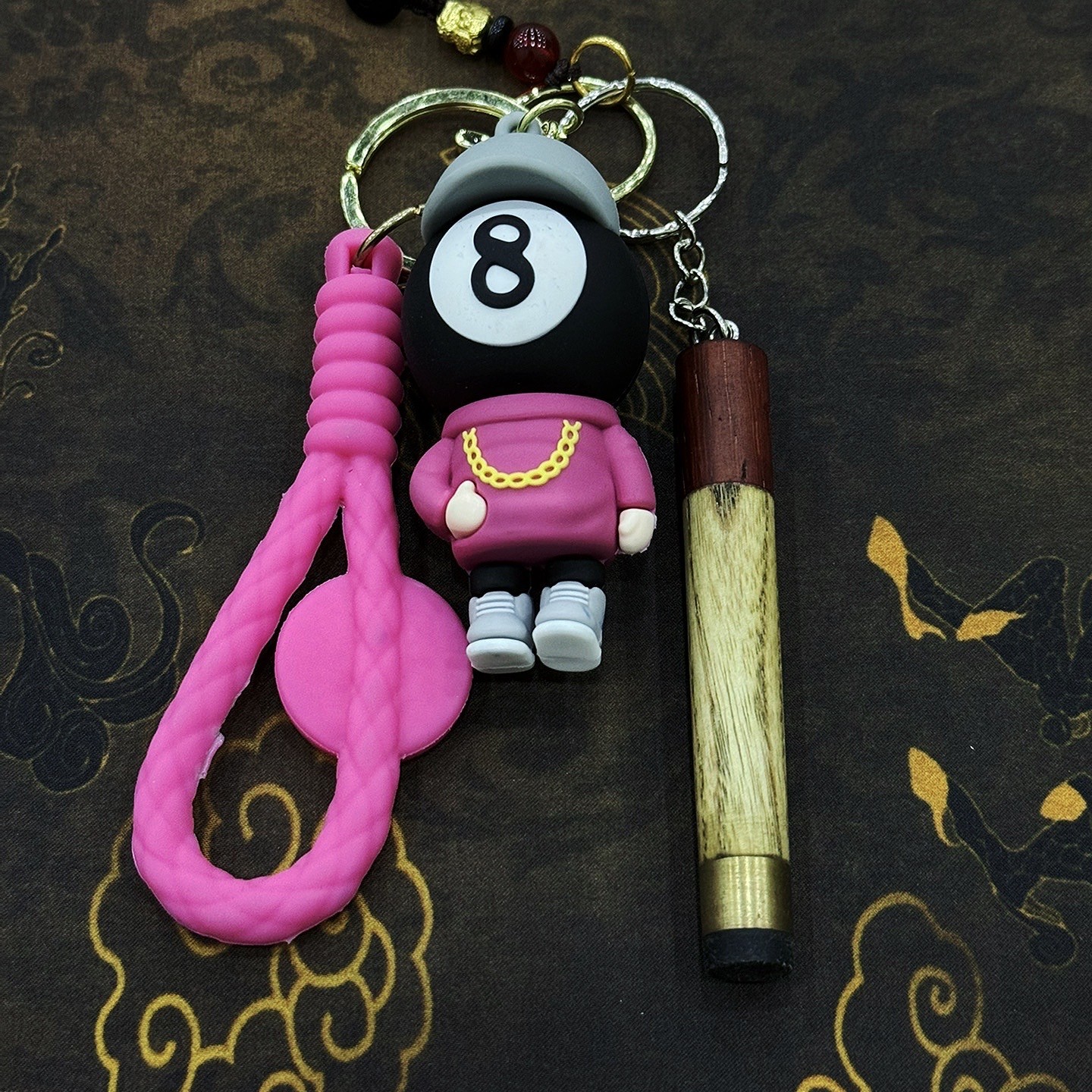 迷你台球杆挂件枫木前肢白钢鼓真皮头杆包钥匙扣挂件