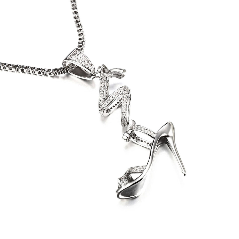 铜锆石吊坠 时尚个性高跟鞋吊坠项链女金色微镶锆石金色饰品坠链