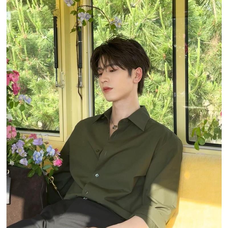 【雷军同款】凡客潮流张凌赫同款绿色衬衫男高级感痞帅冰丝长袖衬