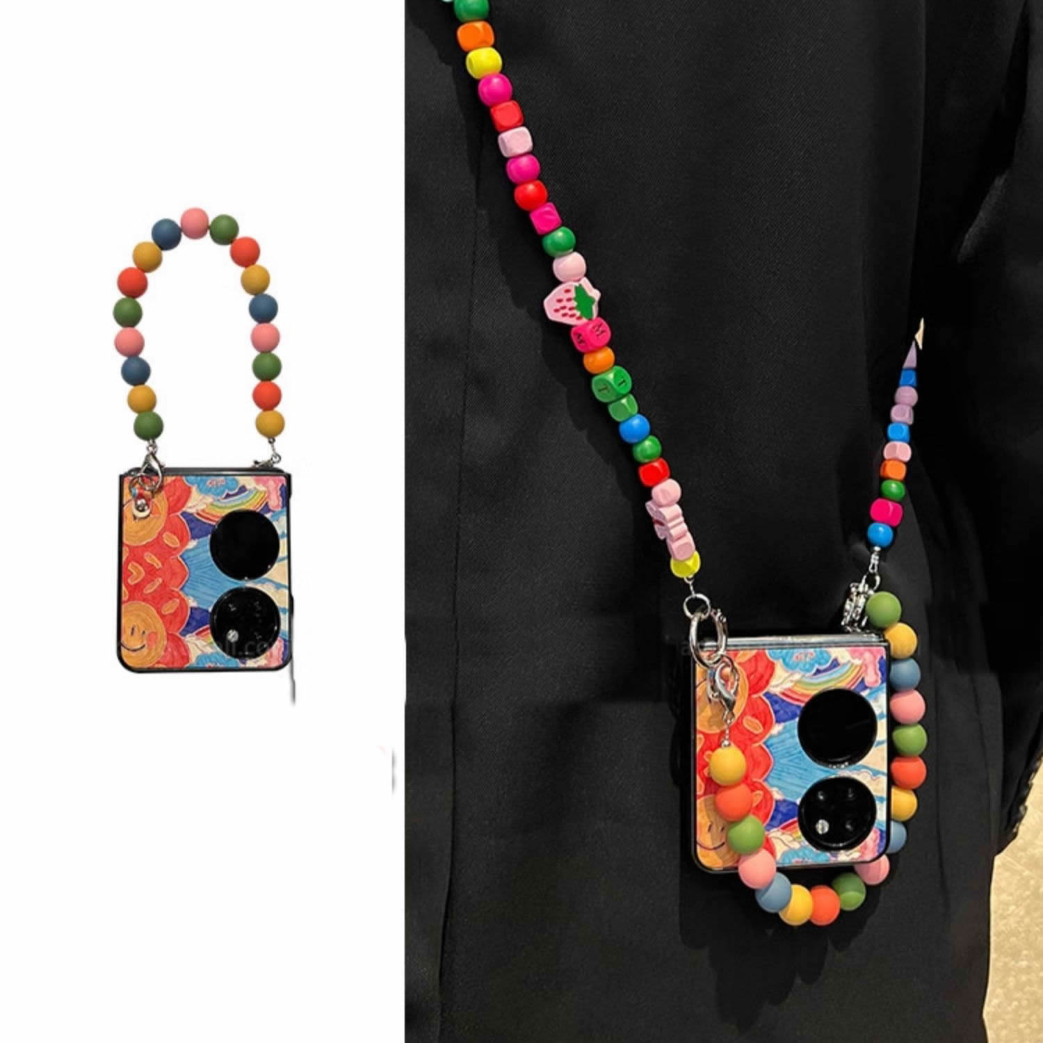 彩虹涂鸦适用华为pocket2手机壳mixflip2斜挎purax女magicvflip2