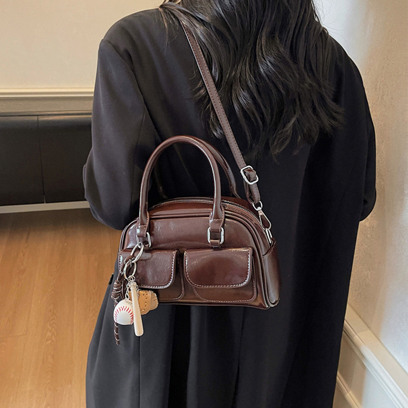 复古手提保龄球包女2025新款秋冬高级感女包小众手拎包单肩斜挎包