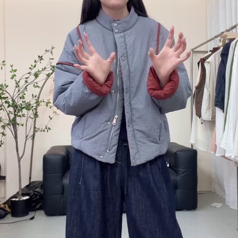 简约纯色百搭宽松遮肉长袖棉服2025秋冬时尚单品韩版保暖加棉外套