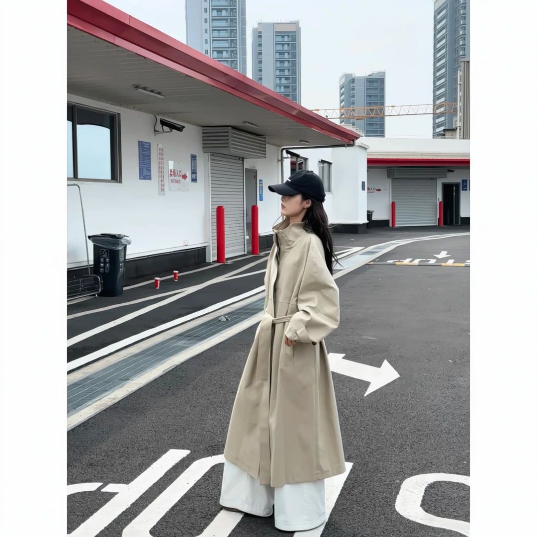 立领风衣女2025年秋季新款中长款气质时尚外套春秋显瘦休闲韩版潮