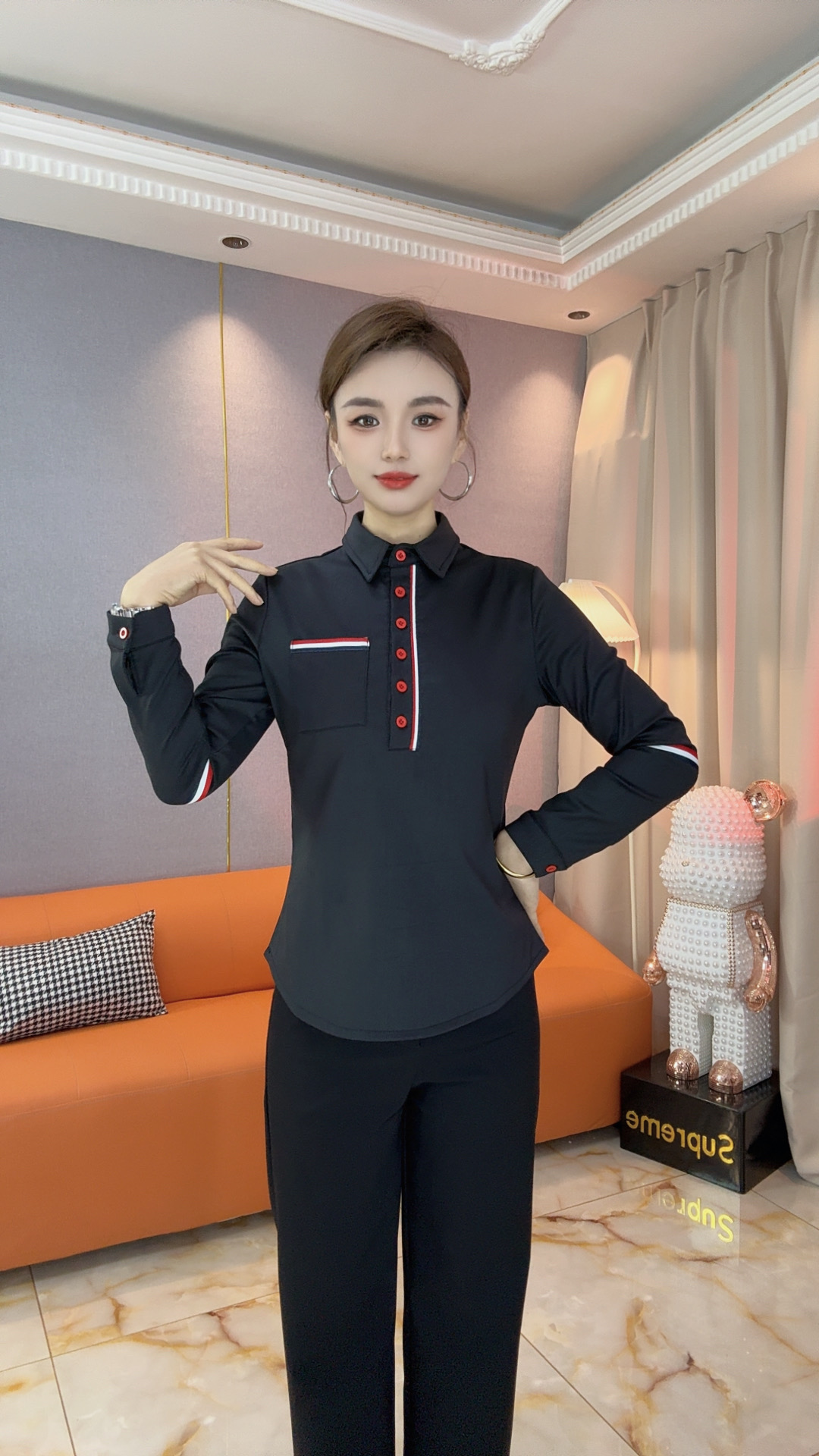 (加绒保暖)POLO领休闲风女款秋冬时尚百搭显瘦气质衬衫Z1397-1