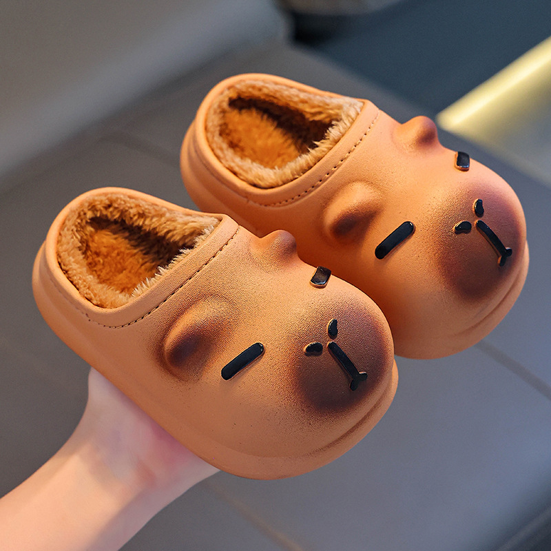 卡皮巴拉秋冬季儿童女童男童宝宝防水居家防滑保暖厚底包跟棉拖鞋