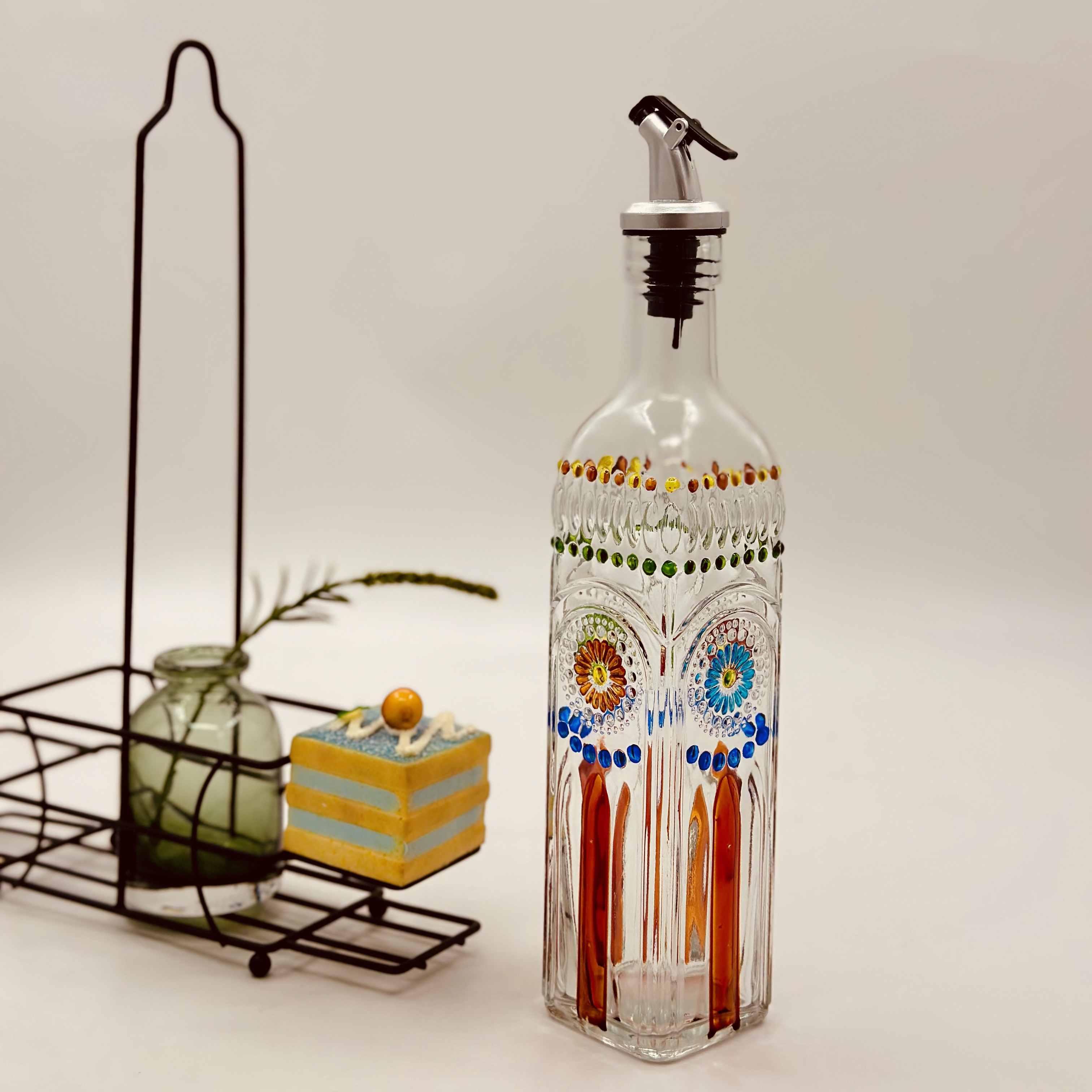 厨房家用玻璃油壶醋瓶油瓶调料瓶酱油瓶人工彩绘太阳花