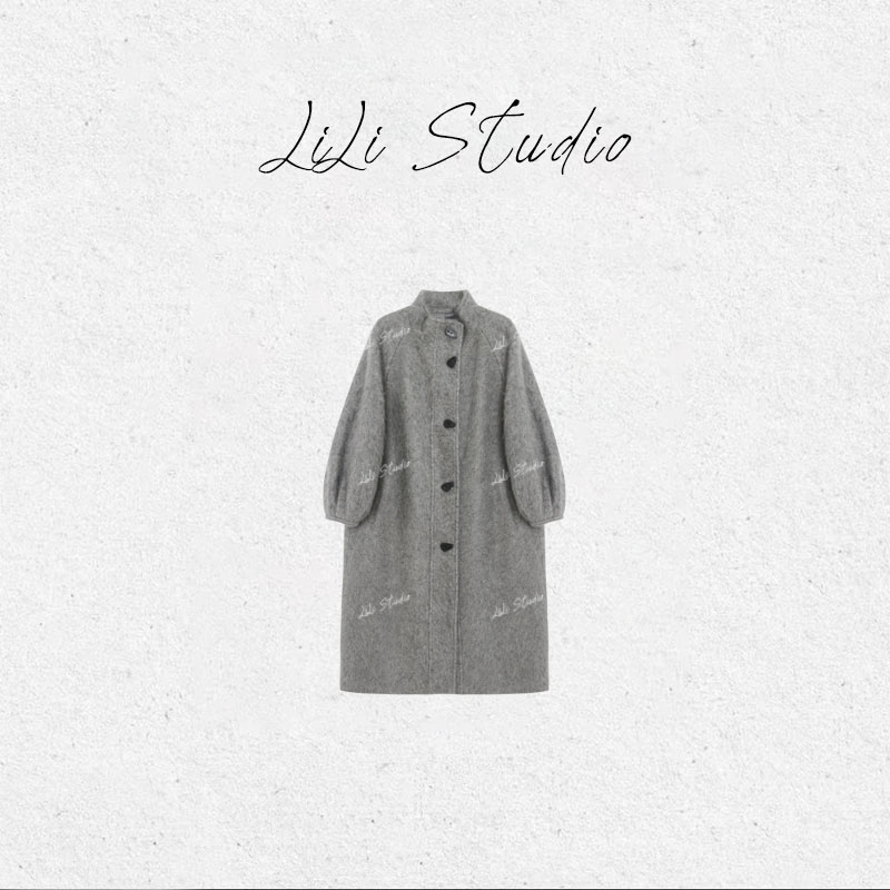 丨不理理「烟岚凝色」立领羊绒羊毛拉绒灯笼袖大衣