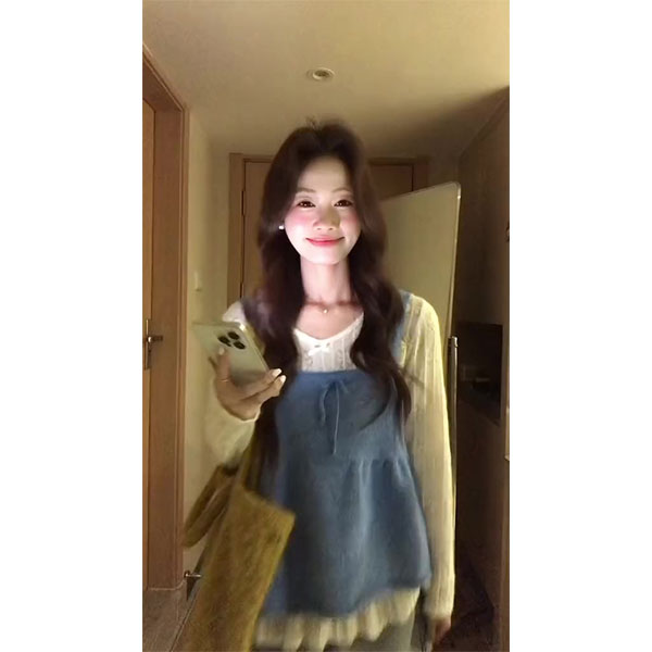 早秋清冷贵气感穿搭套装女恤针织吊带叠穿打底衫阔腿裤时尚三件套