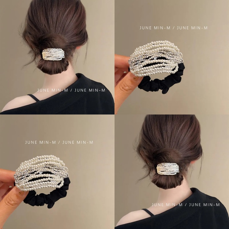 珍珠霜华~高级感珍珠水钻发圈头绳女气质皮筋扎马尾丸子头发饰