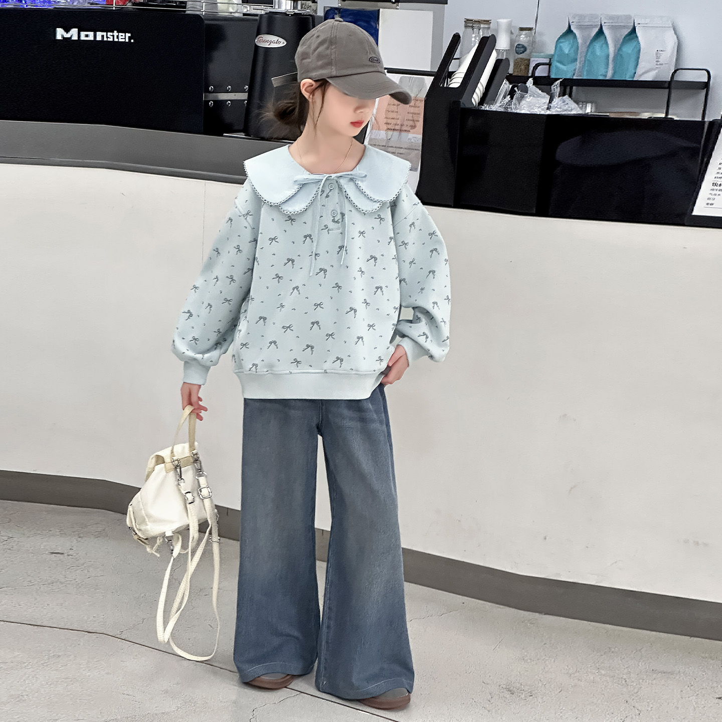 女童2025新款春秋套装大翻领卫衣韩版儿童休闲女孩牛仔裤两件套潮