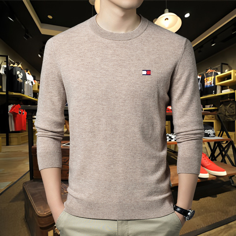Tommy汤米秋冬季保暖打底衫针织毛衣修身男款圆领100%羊毛衫上衣