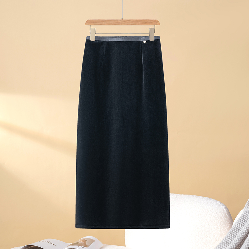拉夏贝尔高级感金丝绒半身裙女2025春秋新款高腰百搭气质包臀裙子