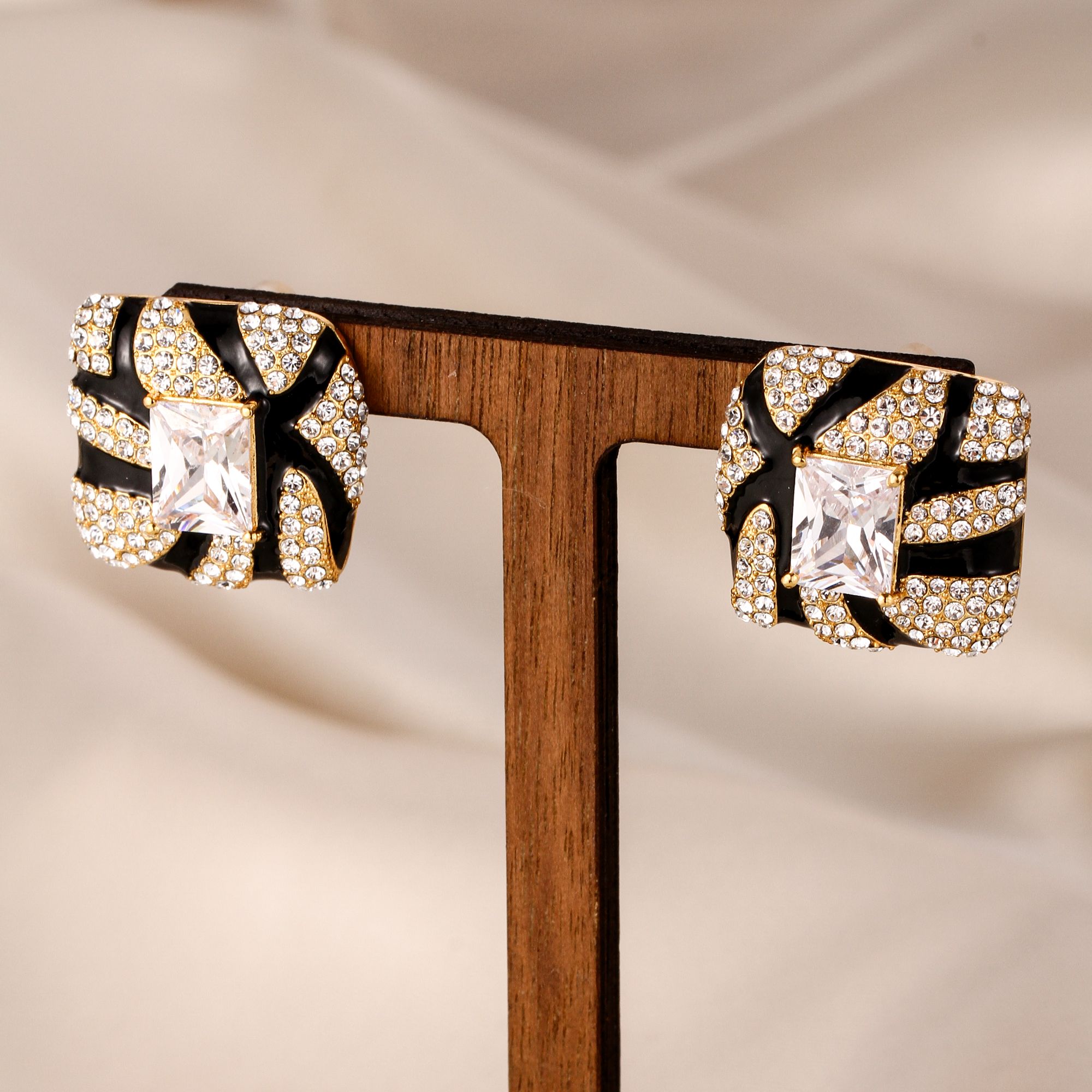 【KEFAN珂梵】黑色时尚方形气质金色设计师日韩欧美风耳环女