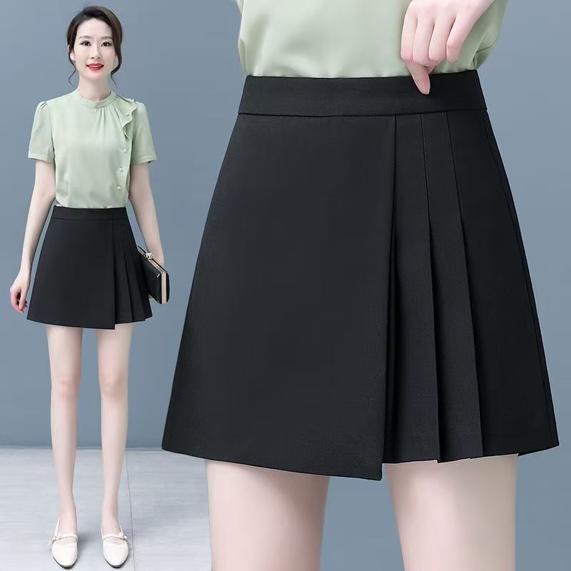 灰色西装短裤女士2025夏季新款高腰薄款裤裙休闲a字百褶阔腿裤子