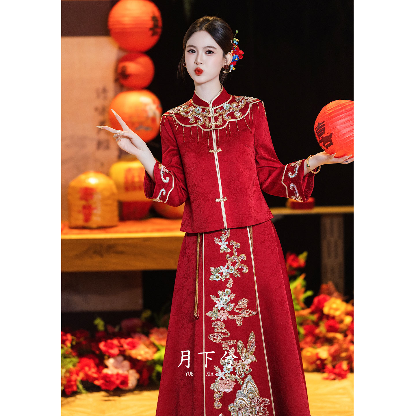 月下兮【可心】订婚小礼服红色中式新娘结婚敬酒高端秀禾服