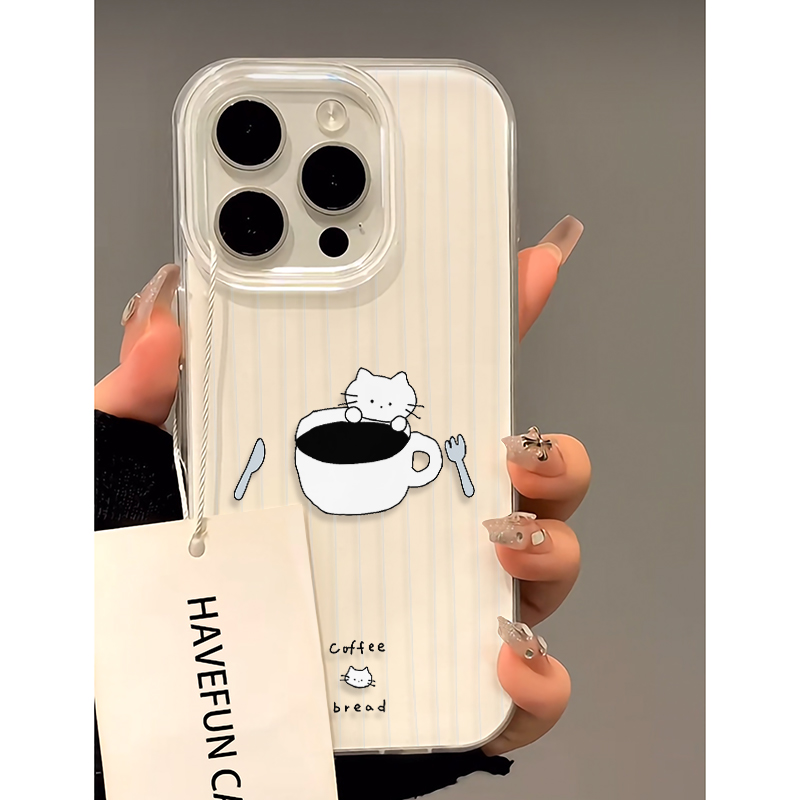 雅天立韩系ins咖啡小猫适用iPhone16手机壳14/15华为vivo小米oppo