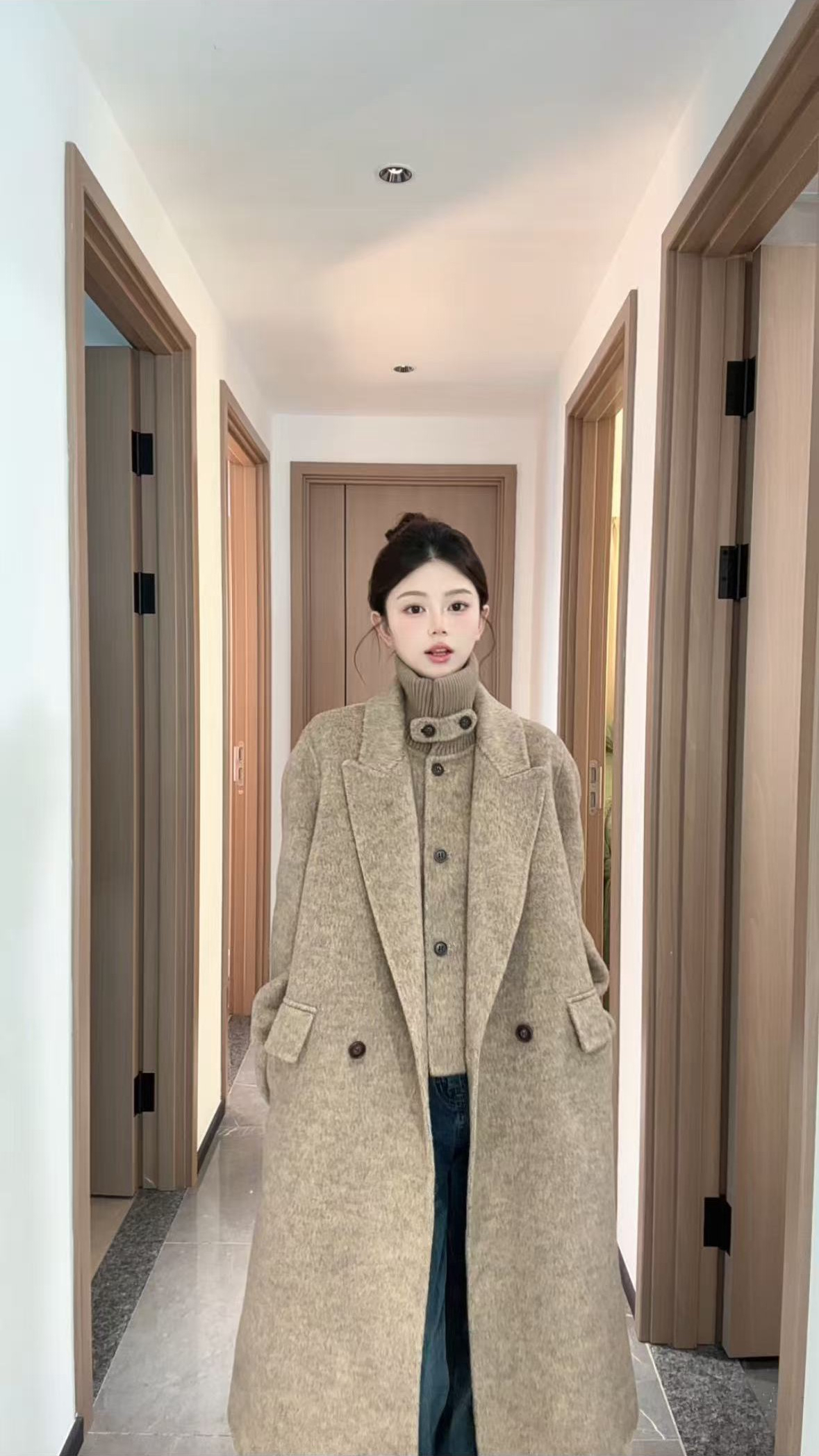 2025秋冬新品立领两件套长款双面呢羊毛大衣002